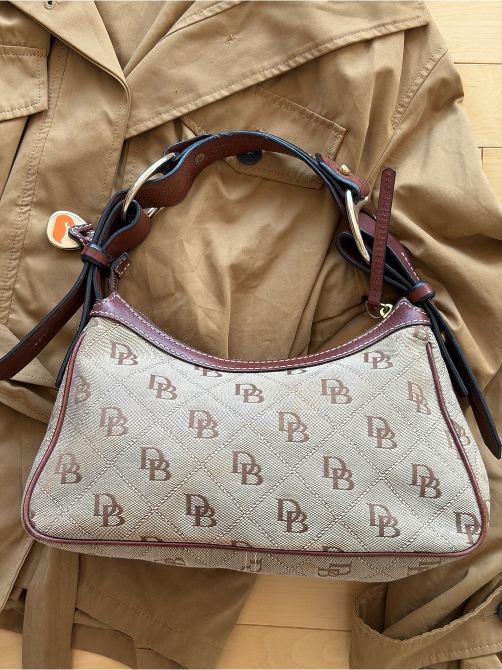 Dooney & Bourke Tan and Brown Signature Canvas and Leather Hobo Bag
